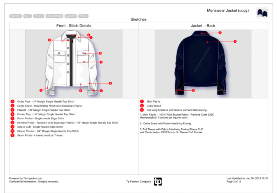 Fashion techpack demo. Source:techpacker