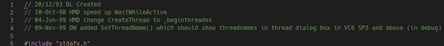 Code header comments in the current codebase