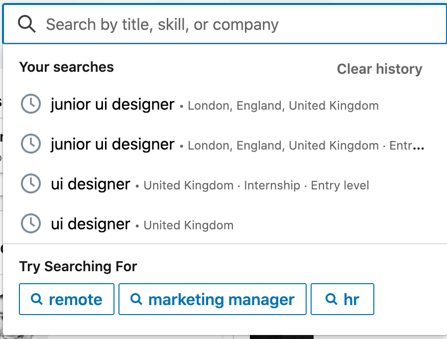 Current LinkedIn dropdown search menu interface
