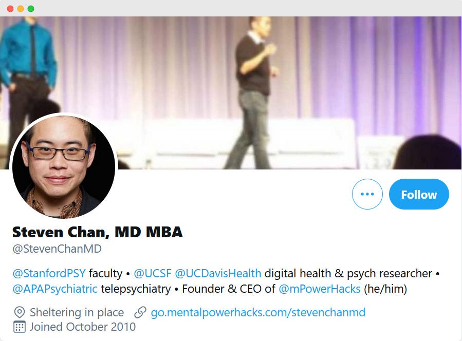 Dr. Steven Chan's Twitter account