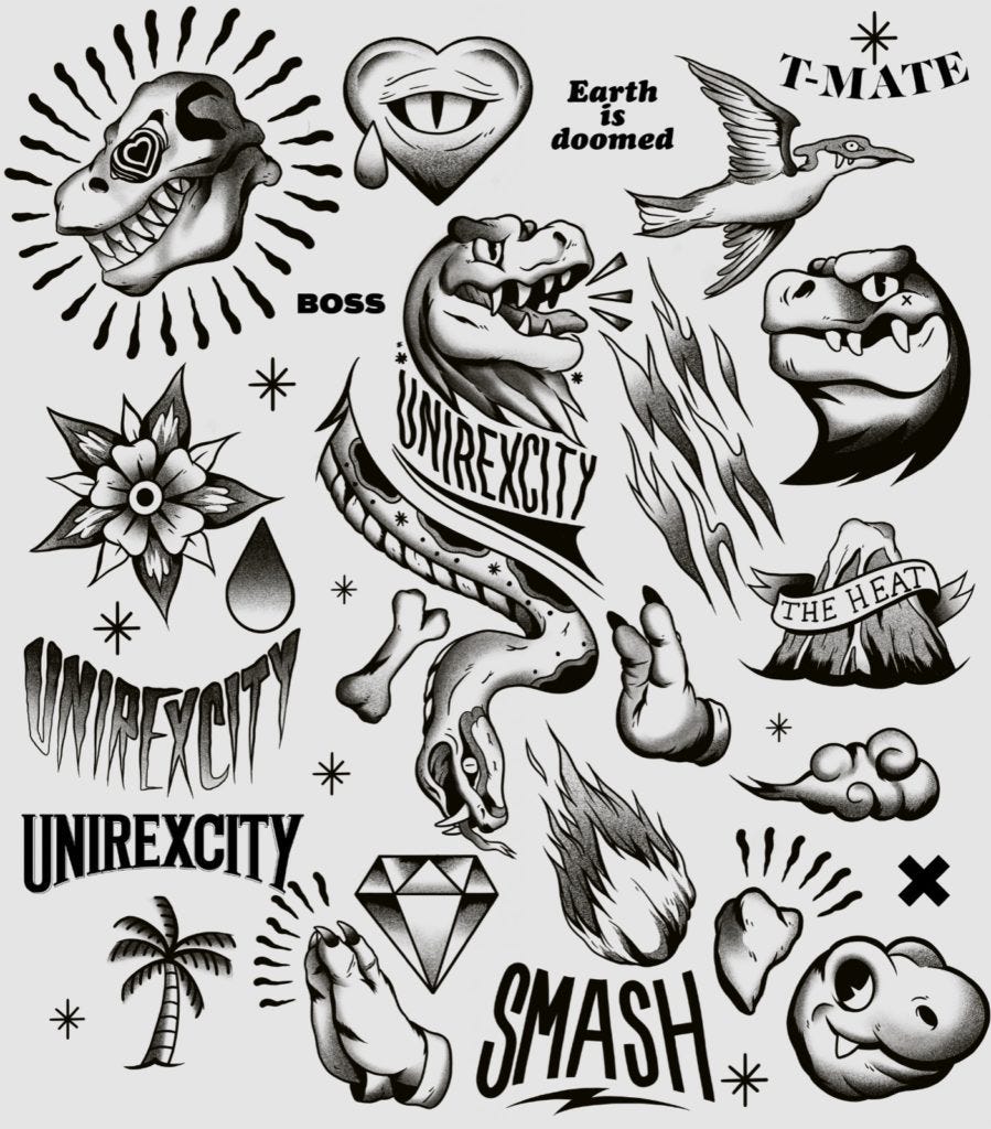 Some tatoos drawn manually by Florent Hauchard