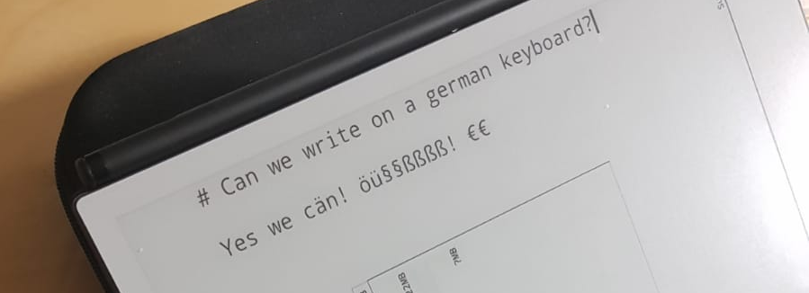 A cropped section of the reMarkable display showing special characters from the german keyboard layout