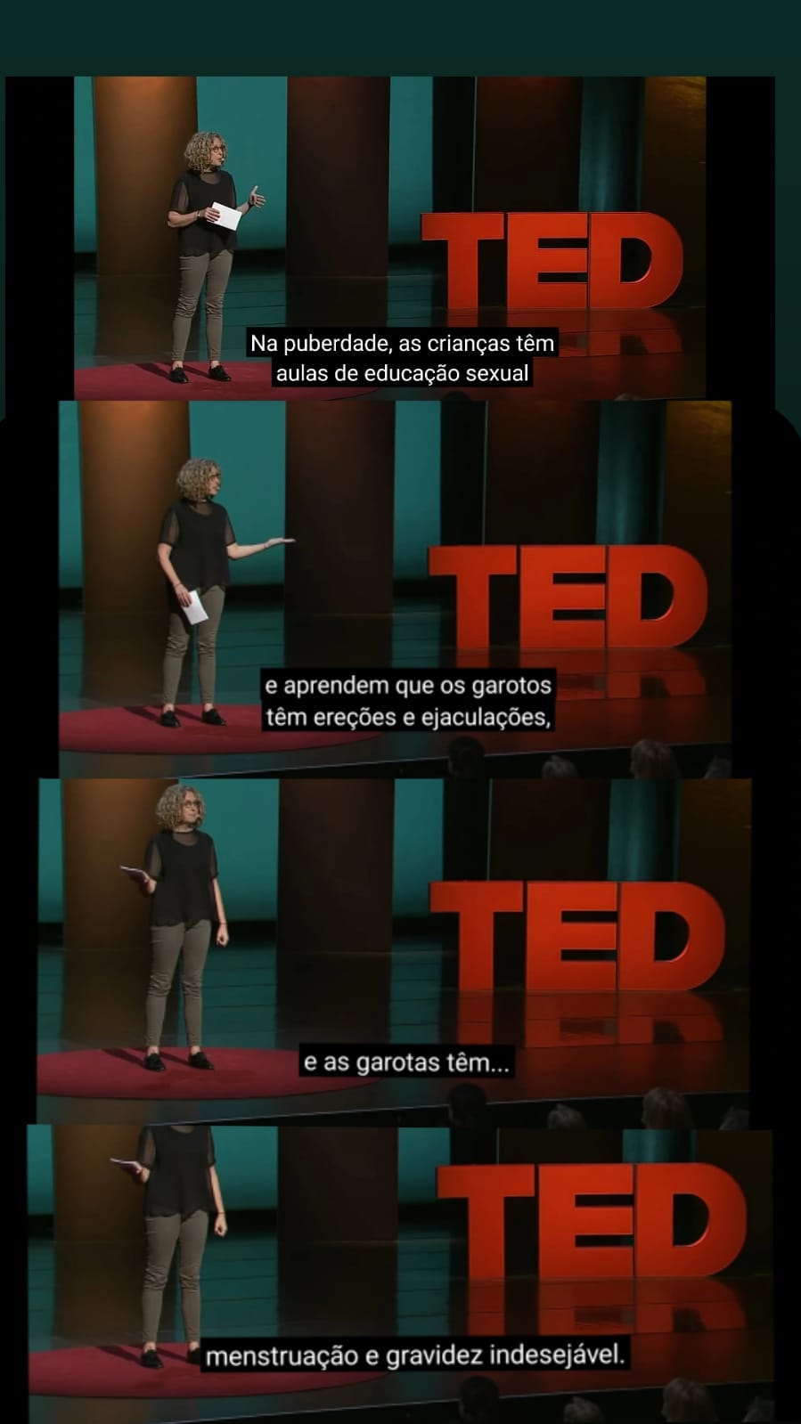 A Jornalista Peggy Oreinstein dando uma palestra sobre sexualidade feminina no TEDx.