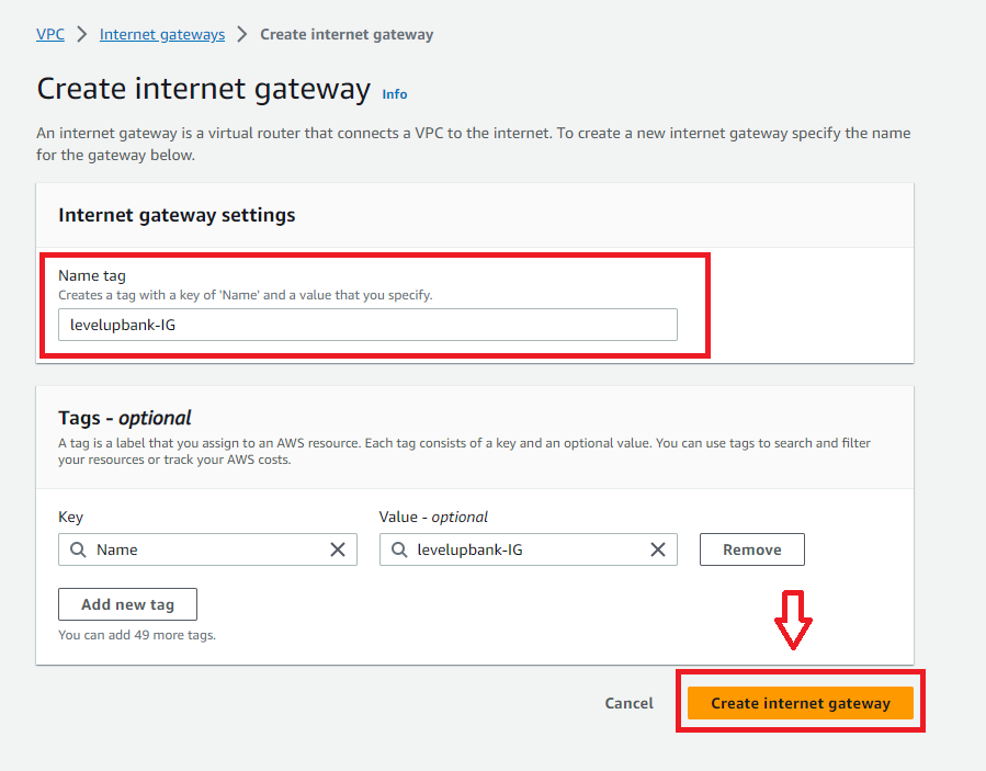 AWS Create internet gateway