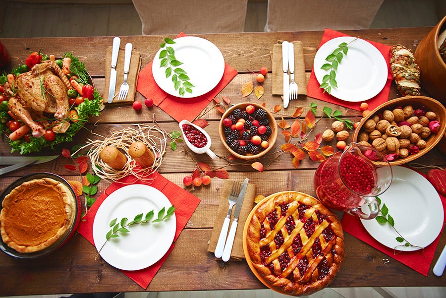 Lots of traditional festive food on wooden table