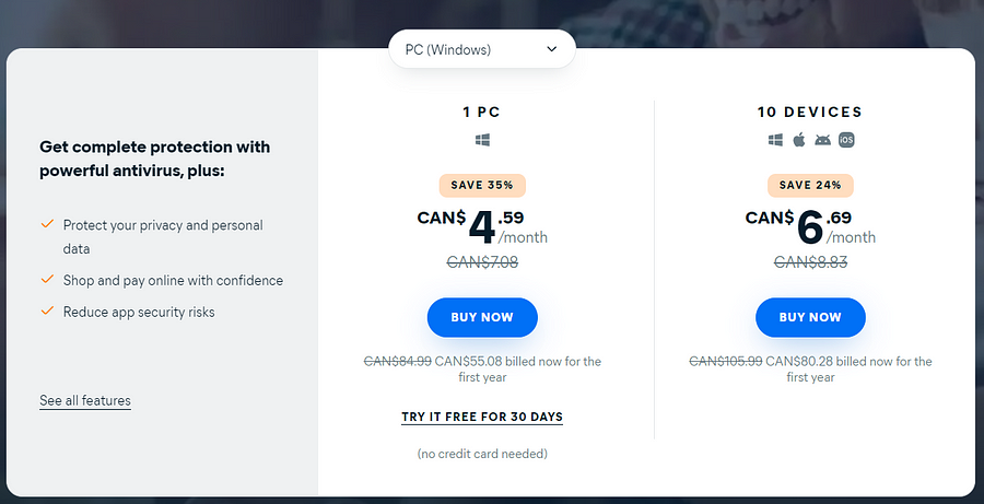 Avast pricing