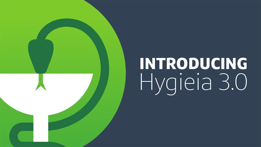 Hygieia logo, on navy background the text “Introducing Hygieia 3.0”