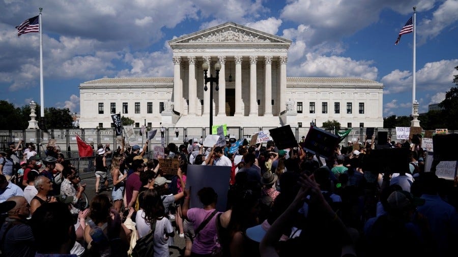 Abortion rights supporters protest outside the U.S. Supreme Court the day after its ruling that overturned Roe v. Wade, in Washington, D.C., June 25, 2022. Photo by Elizabeth Frantz/Reuters