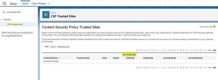 Search for CSP Trusted Sites and click on New Trusted Site