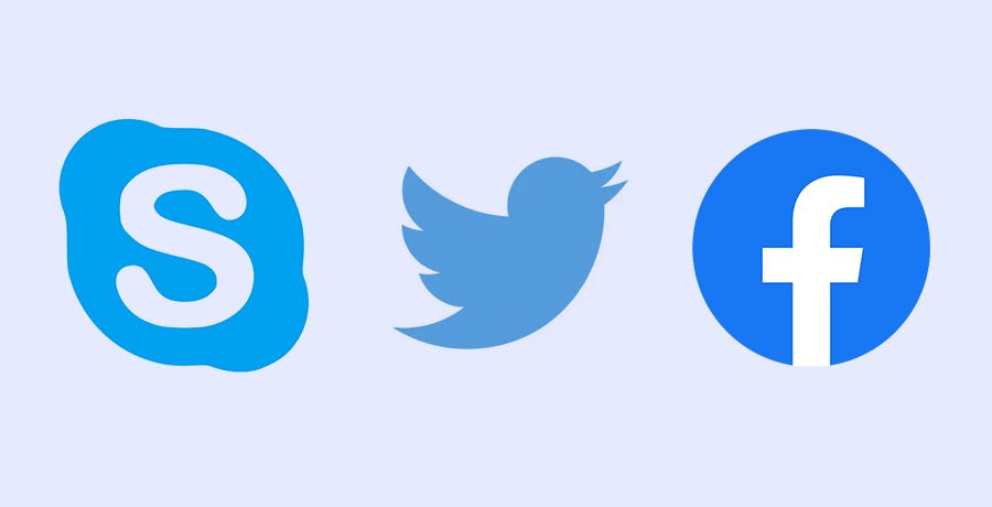 Skype, Twitter and Facebook Logo