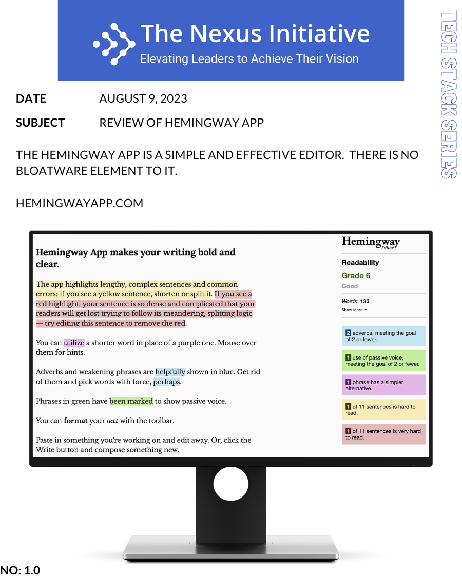 This image is about the Hemingway Editor app. It is a fantastic, and simple, writing editor app. It is a must-have app for online posting and content creation.