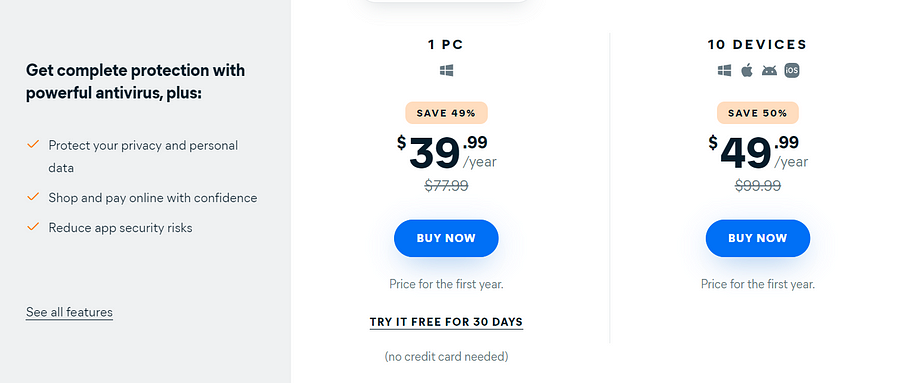 Avast Antivirus Pro pricing