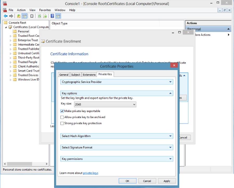 An image to configure the private key details like key size