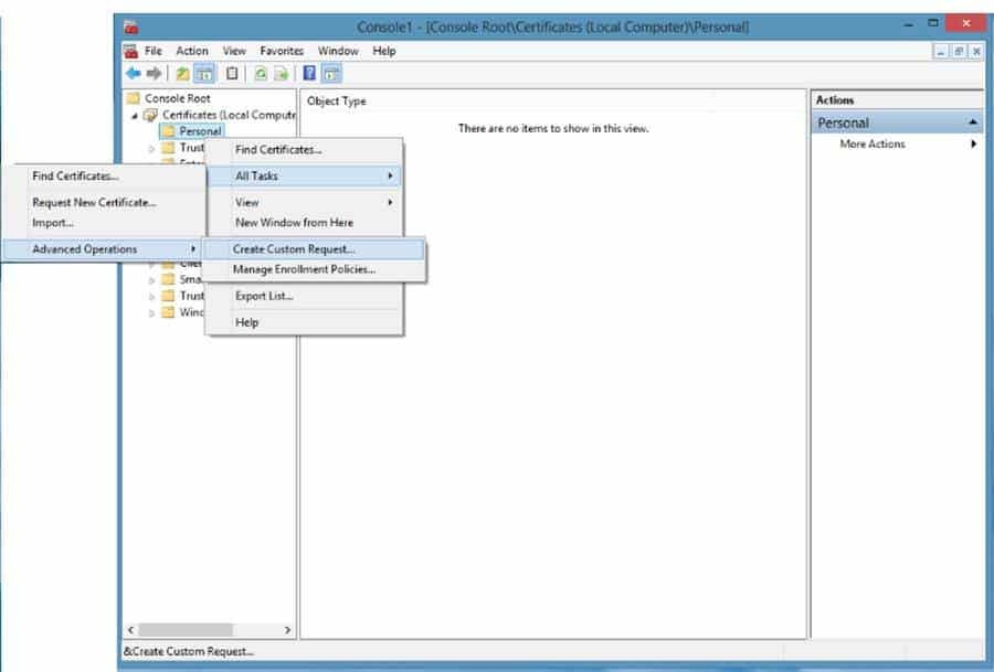 An image of Creating a request for CSR generation