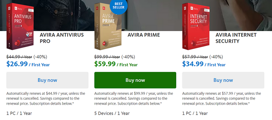 Avast pricing