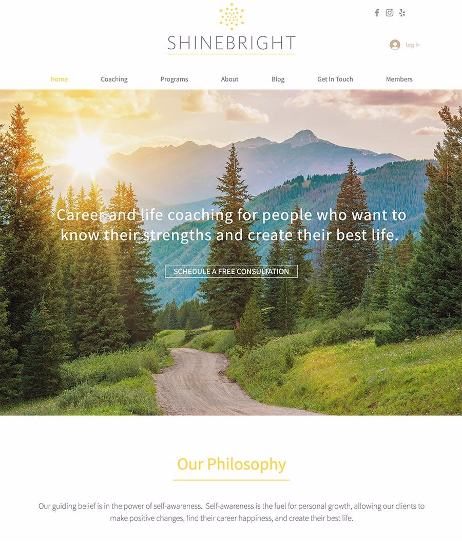 best coach websites #3 — image of shinebright website