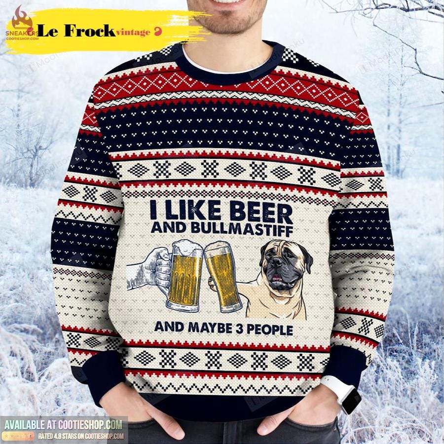 I Like Beer And Bullmastiff Beer All-Over Print Thicken Sweater Travis Scott Merch