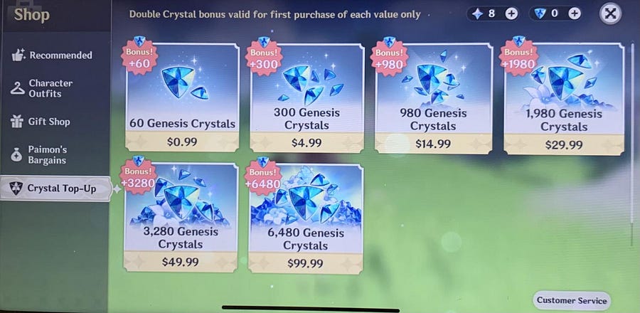Genshin Impact in Game currency Genesis Crystals Store