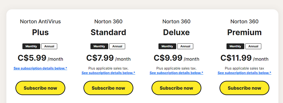 Norton pricing