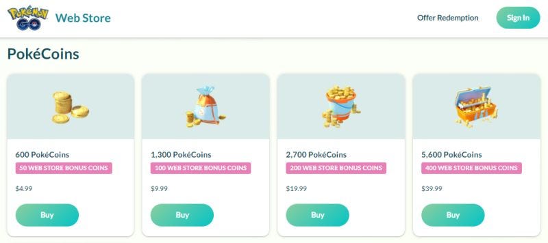 Pokemongo web store