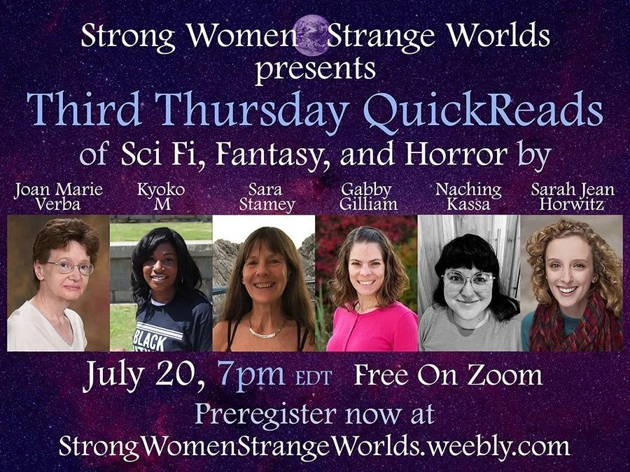 Strong Women Strange Worlds 07/20/23 Quick Reads Banner