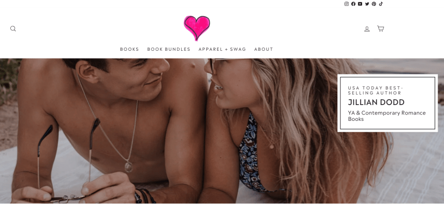 Jillian Dodd’s homepage as an example of a well-designed romance author site