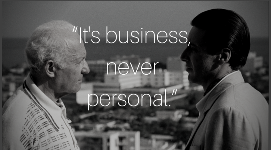 Image of Michael Corleone and Hyman Roth with caption