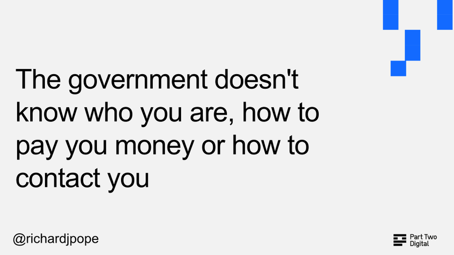 The government doesn’t know who you are, how to pay you money or how to contact you