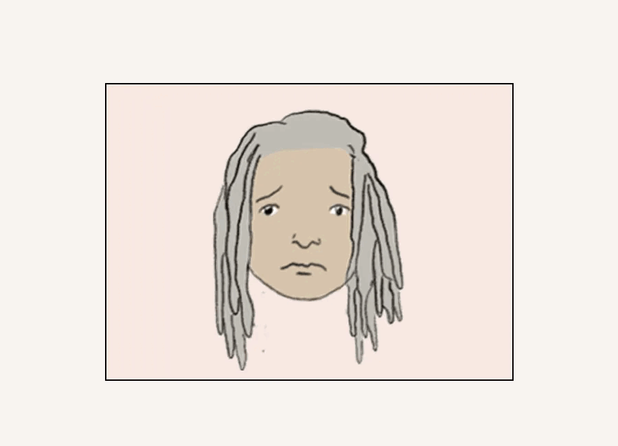 An animation of a black man with dreads crying. It’s drawn in a comical manner