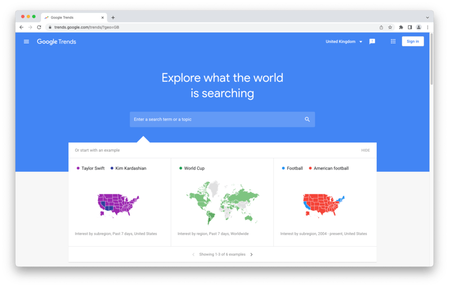 Google Trends Homepage