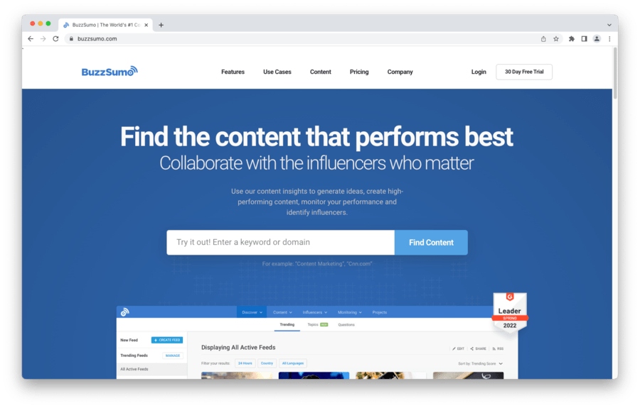 Buzzsumo homepage