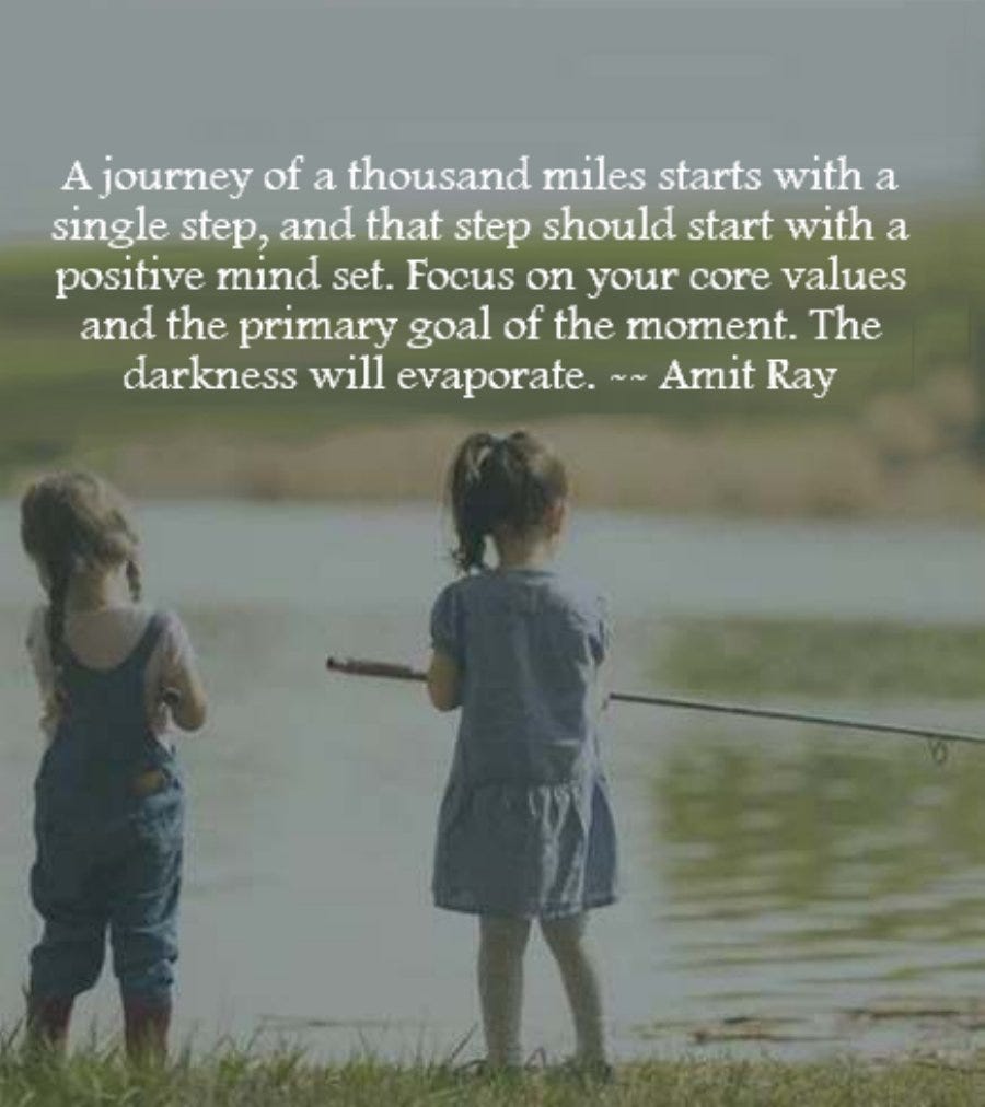 Amit Ray quote — A journey of a thousand miles starts with a single step ..