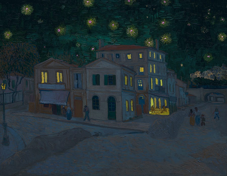 van Gogh’s famed yellow house at night representing diversity and union across UX teams and practioners