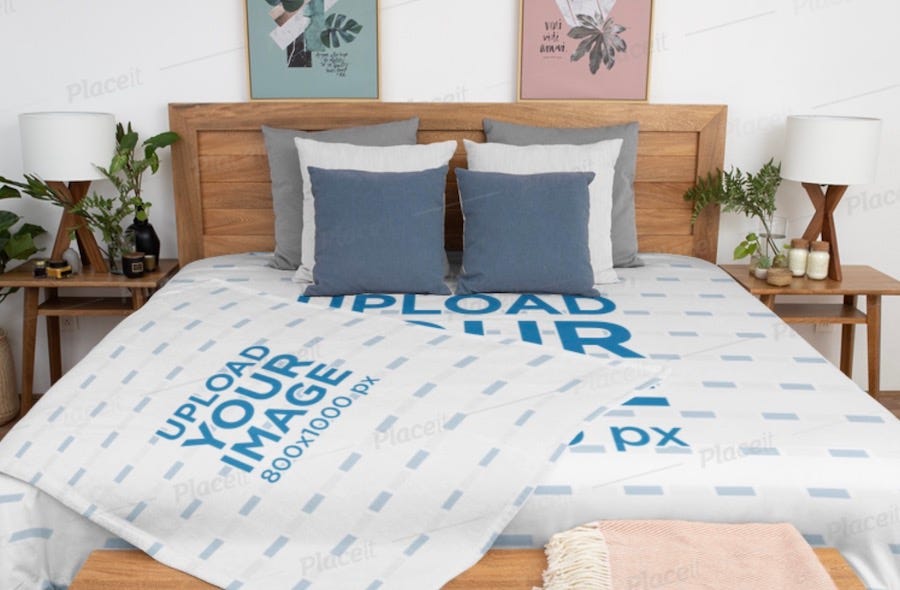 duvet cover mockup featuring a sublimated blanket