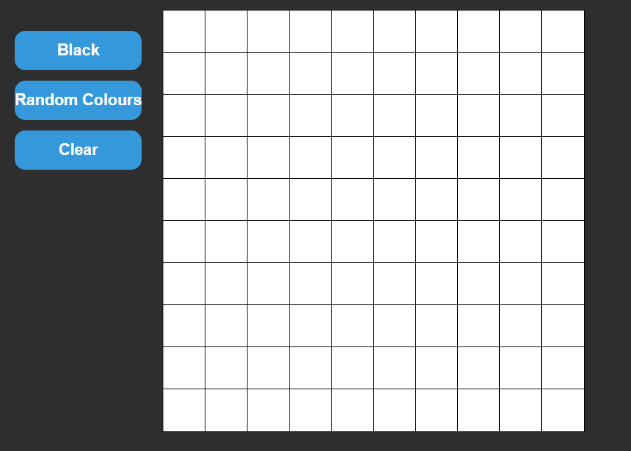 A display of a 10 x 10 grid on the canvas