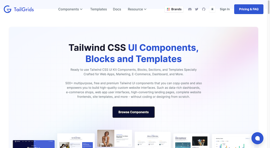500+ multipurpose Tailwind CSS UI Components, Blocks, and Templates