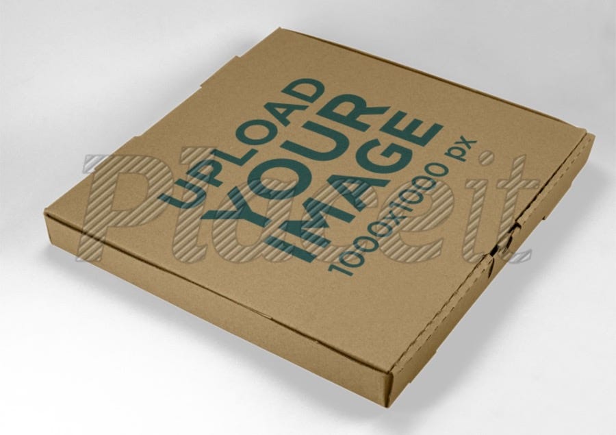 simple mockup of a pizza box lying on a solid color surface