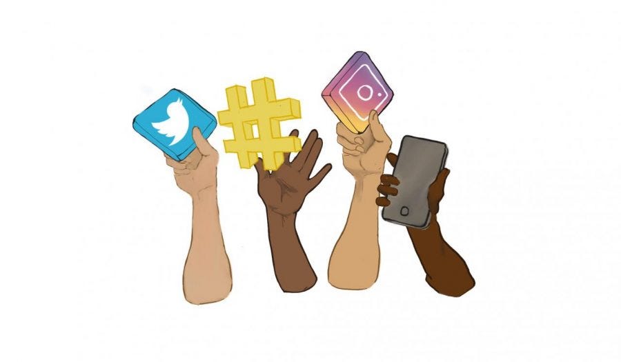 Hands showing different social media activism tools