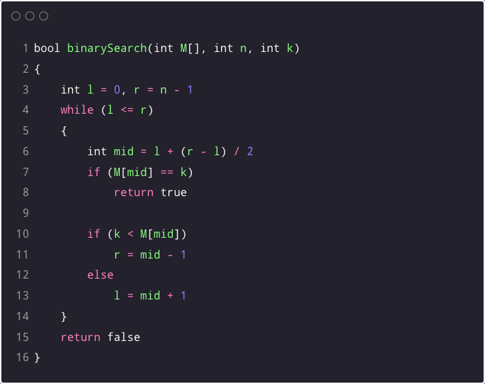 Iterative implementation of binary search