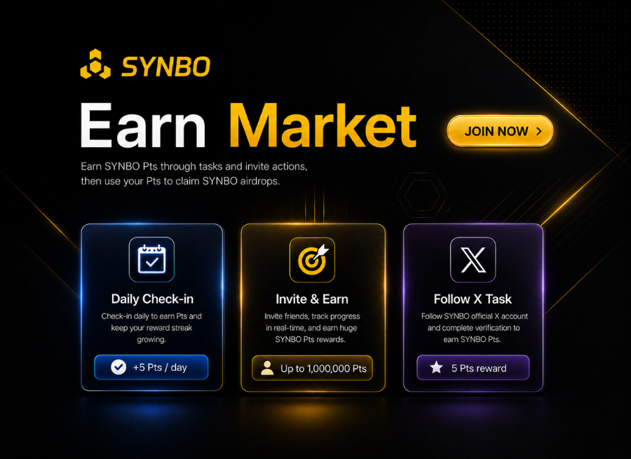 Earn Market is Officially Live | Complete Tasks, Earn Points, Redeem Airdrops: SYNBO Ecosystem…