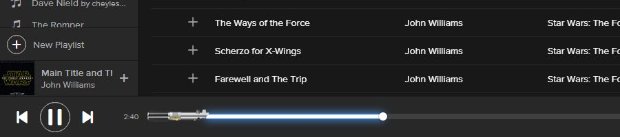An example of theming where Spotify makes the progress bar a light saber