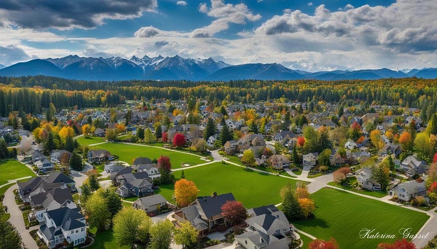 Bird’s eye view of Mapleton with the various neighborhoods and communities highlighted in different colors. Photo shows the diversity of housing options and lots of greenery that emphasize the community’s natural beauty and proximity to the mountains. Image by Katerina Gasset and Tristan Gasset Mother and Son Real Estate Team at The Gasset Group in Utah Brokered by eXp Realty