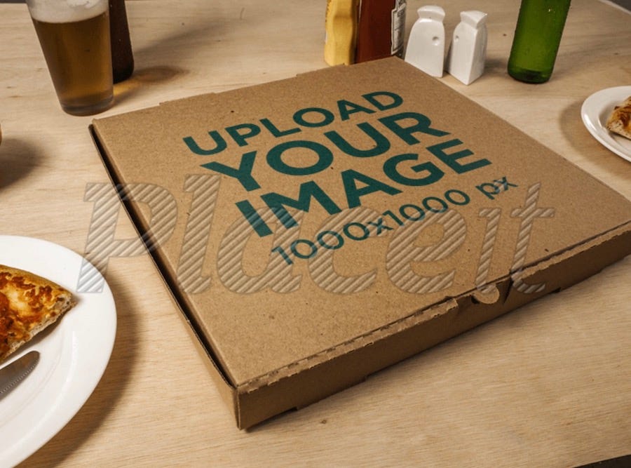 mockup of a closed pizza box on a table