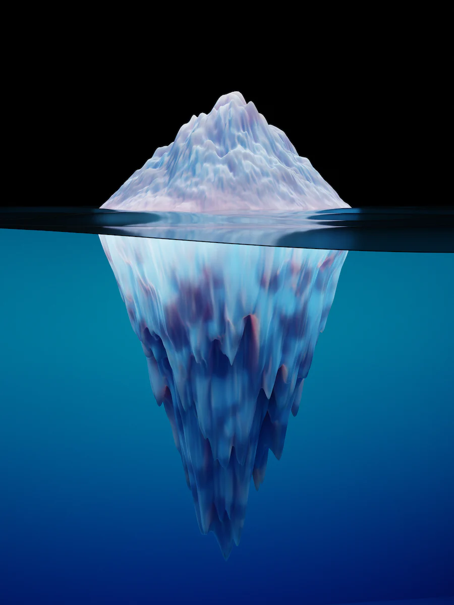 An iceberg symbolises the bigger ambition of spatial computing that is hiding below the surface. To understand what the true meaning of spatial computing is, you need to understand the platform and the interaction with other apple devices.