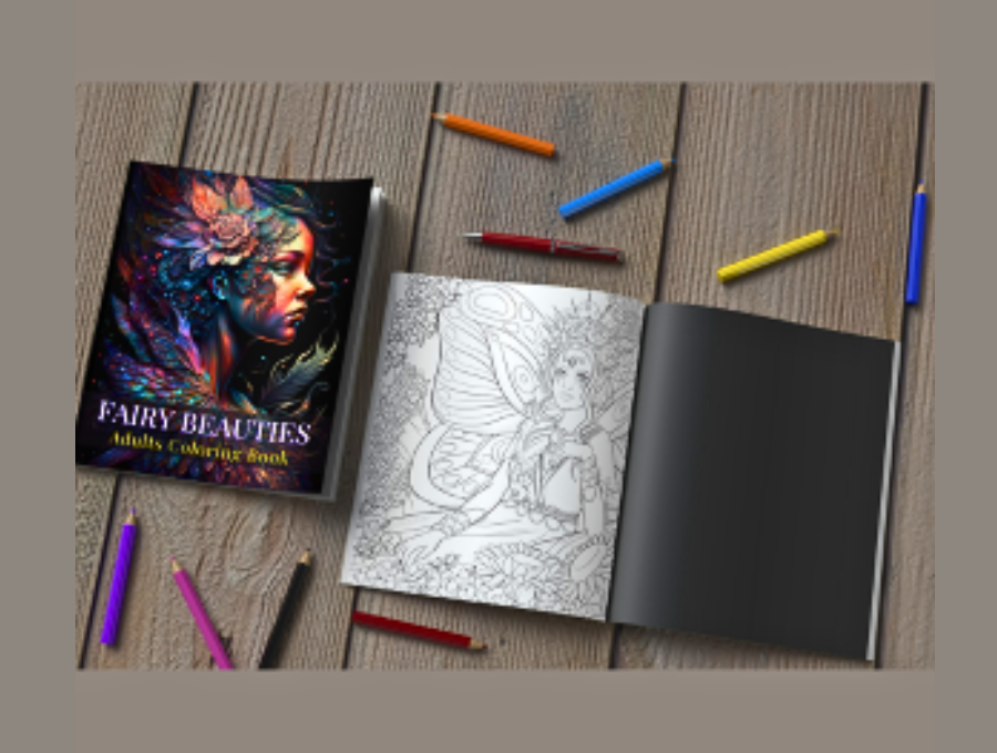 a book mockup of fairy beauty coloring book for adults