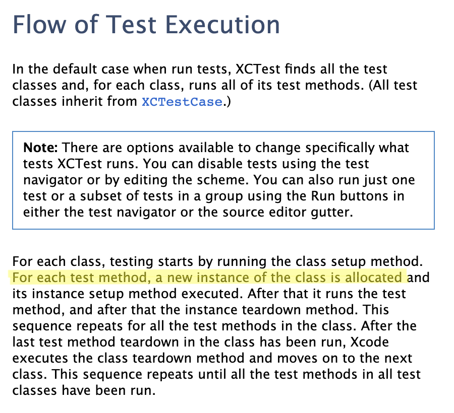 For each test method, a new instance of the class is allocated.