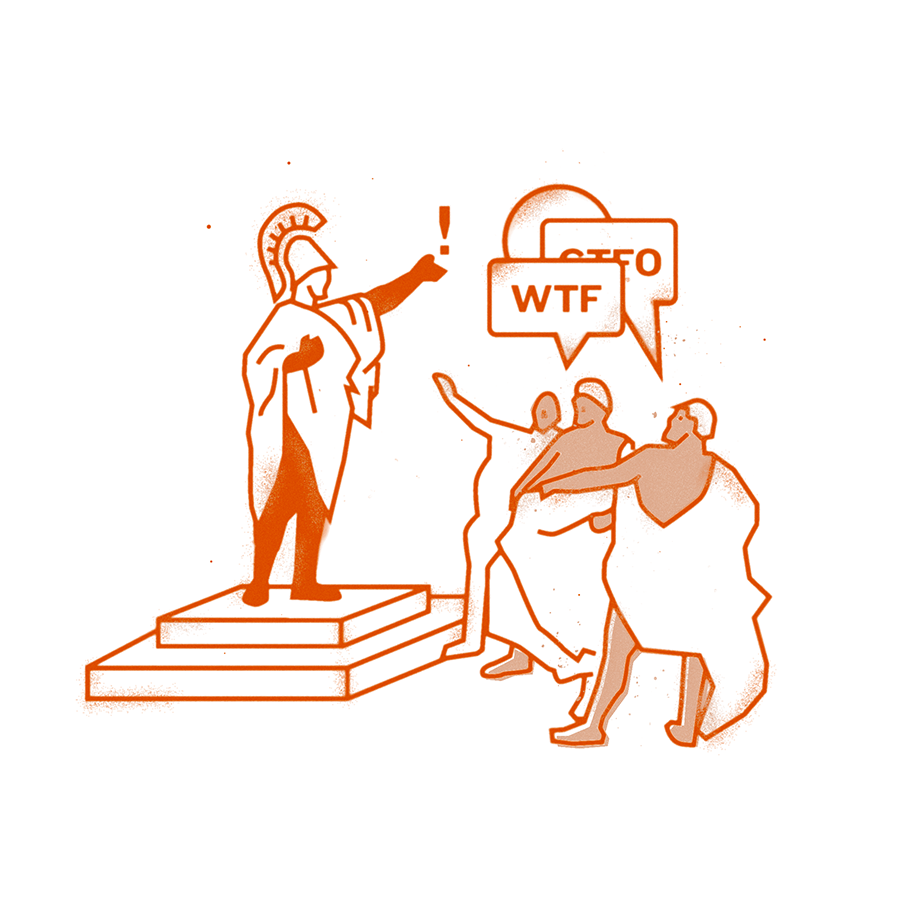 an illustration of an early Athenian, Greek politician addressing the public’s complaints