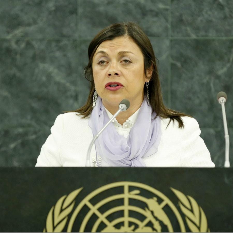 Una foto de Maria Soledad Cisternas hablando ante la ONU. Foto cortesia de UCLGCongress