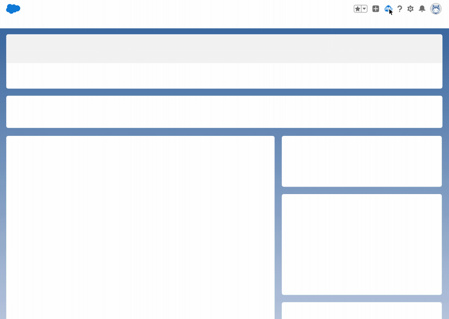 Animation showing a blank Salesforce page and how a side panel moves in from the right side.