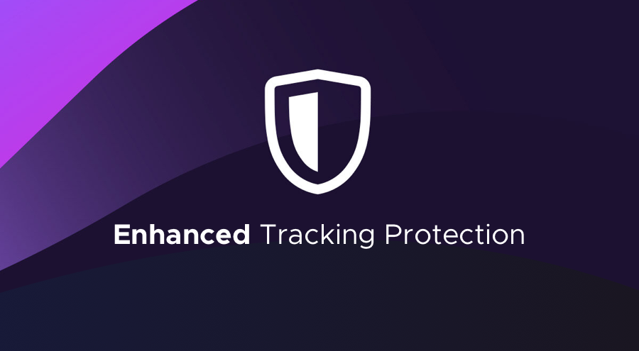 Image of a shield on purple background with the words “Enhanced Tracking Protection.”